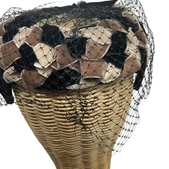 Cocktail Hat Vintage Velvet Ribbon Women's 50s Mesh Veil Open Top Retro Chic